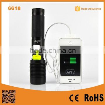 6618 High Power XML T6 usb led flashlight power bank