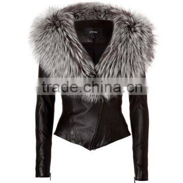 Womens Shearling Leather Jacket With Fox Fur Collar