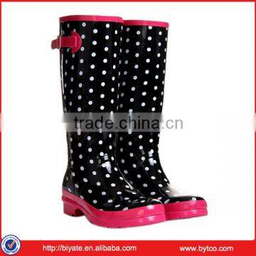 Cheap Black Ladies Rain Boots, Polka Dot Decoration Rain Boots