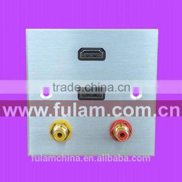 Smart home OEM 86 type brushed aluminum multimedia connector with RCA VGA HDMI