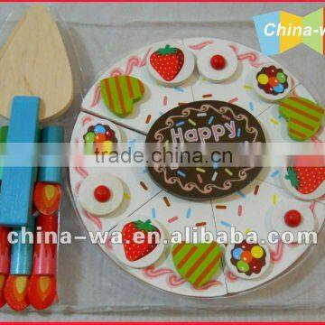 wood birthday cake sets toy with fruits fittings and candle