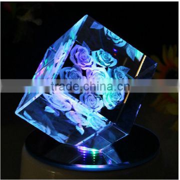 Wholesale 3D Laser Engraved Crystal rose flower With Led Rose Flower Gift