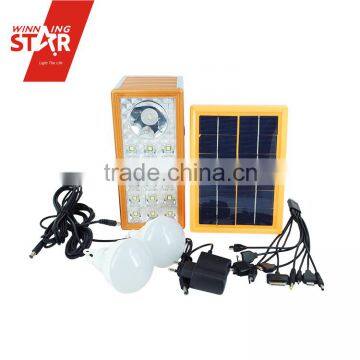 Small Portable Home Solar Systems with 1 Emergency Lights, 1 Solar Panel and 2 LED Bulbs