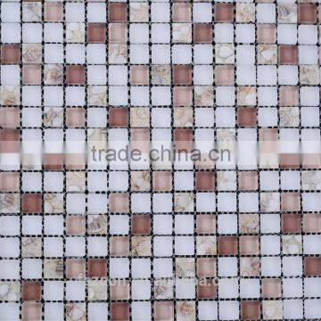 Square Sea Shell in Resin Mix White Glass Mosaic Tile