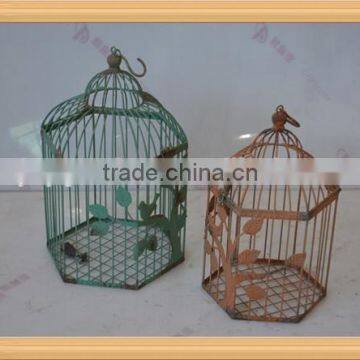 S/2 Decorative oval cream finish hexagonal wrought iron bird cage