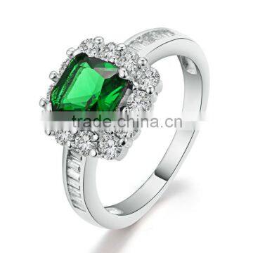 Glittery Green Square Zircon Cluster Rings White Gold Plated Thin Band Wedding Engagement Ring For Women