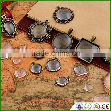 wholesale transparent flat glass cabochon of round and square and heart shape glass cabochons jewelry 3016