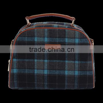 High-grade quality new model checked pattern tweed handle bag