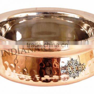 IndianArtVilla High Quality Steel Copper Handi Serving Bowl 400 ML - Serving Dish Curry Home Hotel Restaurant Tableware