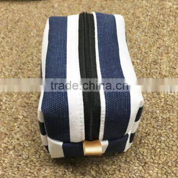 Block Stripe Cotton Canvas Zipper Make up Bag Small Pouch Case photo-4