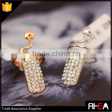 Charm gold pave rhinestone ring,latest designs nail ring,fashion ring