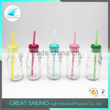 With straw and lid 250ml Glass Milk Bottle