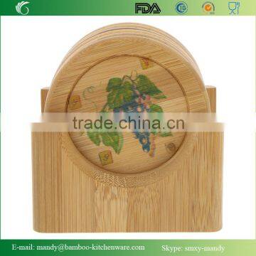 Hot Sale DIY Design Bamboo Coaster, Round Bamboo Coaster 6 Piece Set - 4 Inch photo-3