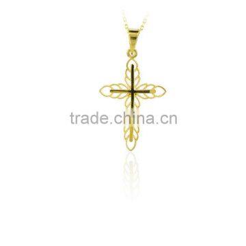 14K Solid Gold Trend Art Cross Charm Necklace photo-2
