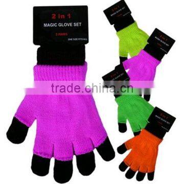 Unisex Magic Neon 2in1 Multi Mens Ladies Glove and Fingerless Glove Sets