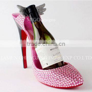 Wholesale Pink Stiletto Shoe Wine Carrier Rhinestones Holder Crafts