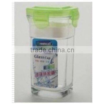 BPA free 4 side lock glass water bottle