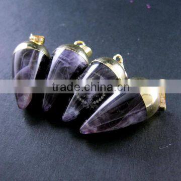 15x30mm Water Drop Shape Gold Plated Purple Amethyst Power Stone Pendant Charm DIY Supplies 1850207 photo-3