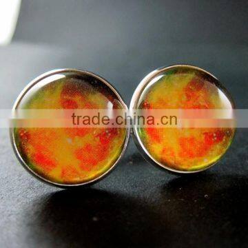 20mm silver plated orange galaxy universe art collage round glass cabochon fashion cufflinks wedding cuff link gift 6600058