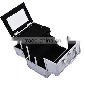 Soozier Professional Mirrored Makeup Artist Cosmetic Travel Mini Case With Pull-Out Trays - Silver photo-4