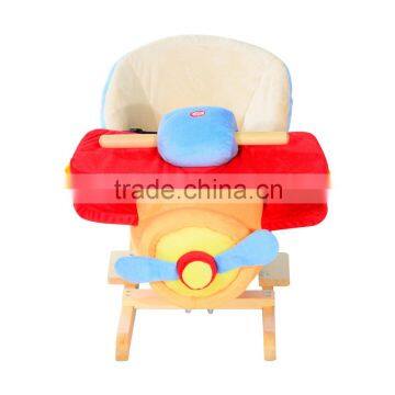 Qaba Kids Wood Plush Rocking Toy Horse Airplane W/Nursery Rhyme Sounds photo-3