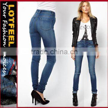 Mid Stonewash Super Soft Ultra women Skinny Jeans with Ripped Knee (LOTX141)