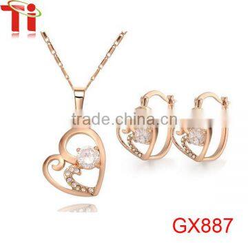 Stainless Steel Yellow Gold Plated Elegant Heart Charm Cable Link Chain Necklace&Bracelet Set with Toggle Clasp, Length:Neckalce