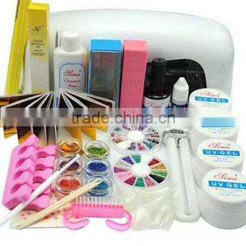 9W Dryer Lamp Tube UV Gel Kit Brush Buffer Guides Toe Seperator Glitter Powder Liquid Tools Nail Tips Glue DIY Kit