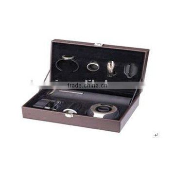 2014 cheap price Wine set, compact version wine gift set, wine accessories gift set pu leather gift box wine set