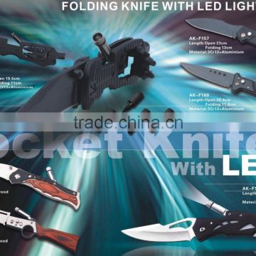 Fishing tackle folding knife with LED light