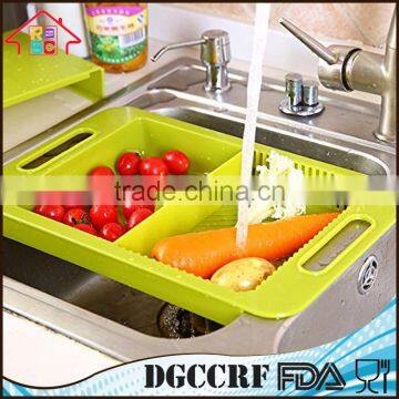 NBRSC Multi-Function Over The Sink Cutting Board Strainer Plastic Kitchen Tool photo-3