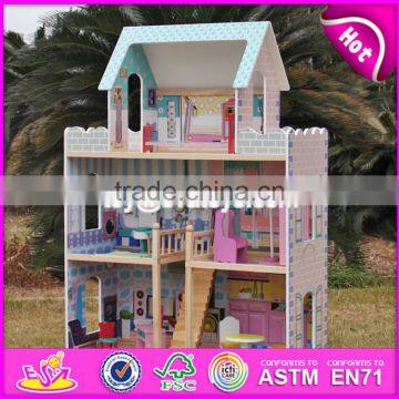 2017 New Design Lovely Pretend Play Wooden Girls Dollhouse W06A161 photo-3