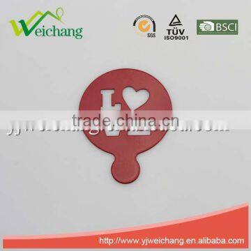 WCTS408 Durable 18/0 powder coating Cappuccino Coffee Art Template coffee stencils Love heart shape coffee stencil, food grade