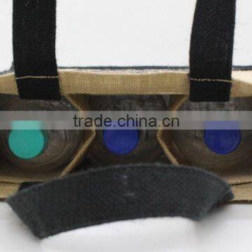 Recycled Jute Fabric Three Bottle Wine Bag With Jute Self Handle photo-5