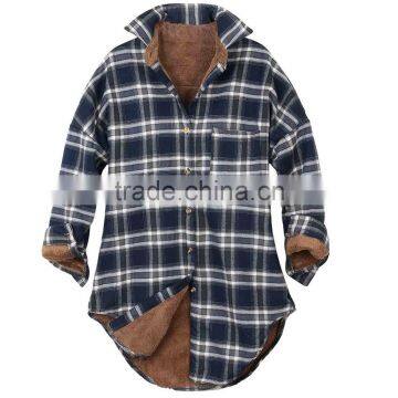 Fleece Jacket Men Women Checkered Plaid Sherpa Lined Flannel Long Shirt sherpa fleece fabric Jacket