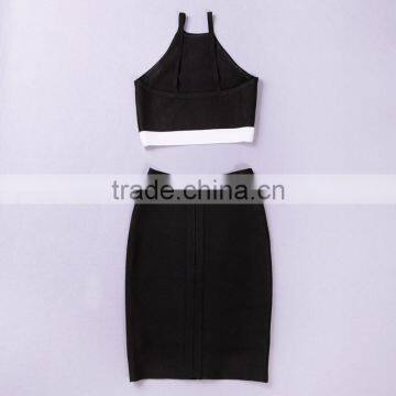 New High Quality HL 2 Pieces Black And White Spaghetti Strap 2015 Bodycon Bandage Dress Sling Party Tight Dress photo-4