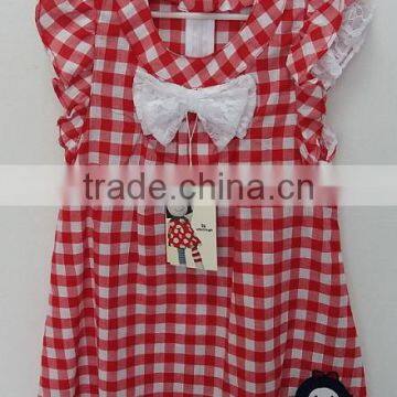 cute girls red and white grid dress with embroidered for summer