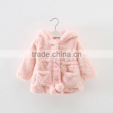 hot sale winter cute baby fur coat/kids jacket beaded pearls cartoon cap