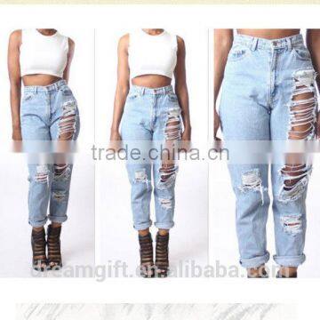 Simple Pants Hole Torn Female Jeans Women's Cool Denim Pants Straight Jeans for Girl Destroyed Casual Pants photo-5