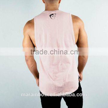 Pale Mauve 95% Cotton 5% Spandex Lifestyle Cut Off Shirt Longline Curved Hem Tank Top OEM Muscle Fit T Shirt photo-4