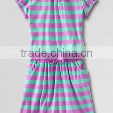100 % COTTON KNITTED GIRLS STRIPED DROP WAIST DRESS WITH POCKETS photo-1