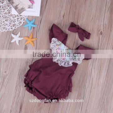 Vintage Style Baby Girls Romper 100% Cotton Satin Floral Printing Baby Romper With Lace Insert photo-4