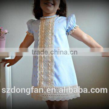 2017 Boutique Girl Clothing Baby Kids Princess Blue Lace Cap Sleeve Cotton Dress photo-2