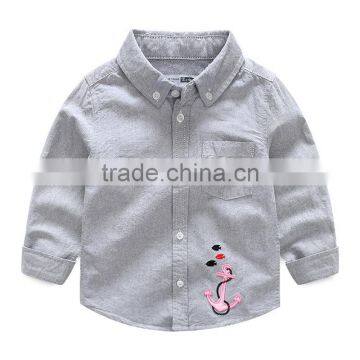 S33473W Hot Sale Children Boys Shirts Cotton 100% Solid Kids Embroidery Shirts photo-3