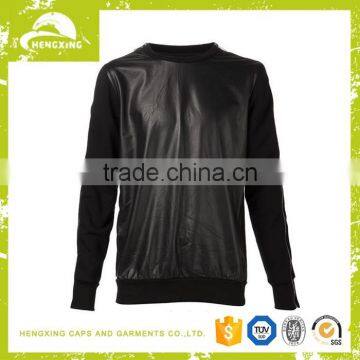 Wholesale plain zip custom made men leather hoodies