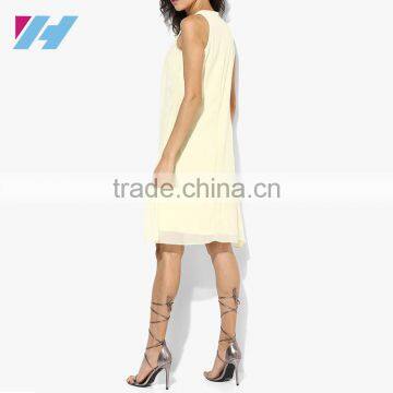 Korean Ladies Fashion Clothing Wholesale Sleeveless Midi Chiffon Crochet Trapeze Dress photo-3