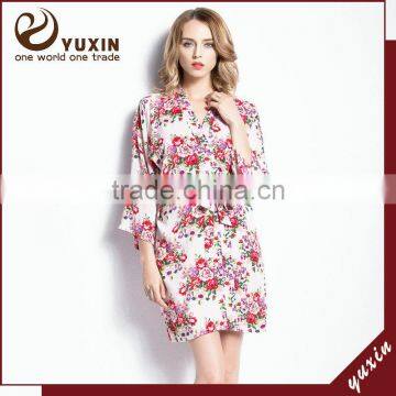 Cotton Bathrobe Satin Short Keen Length Floral Bridesmaid Robe FR0042 photo-2