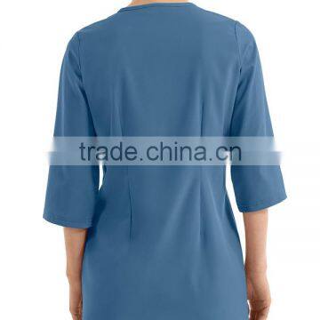 Solid Blue Color OEM Zipper Closure 3/4 Sleeve Women Spa Coat photo-2