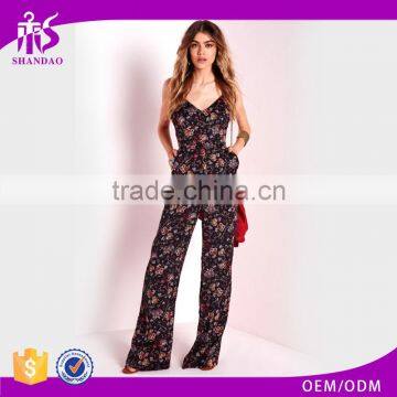 Eco-Friendly High Quality Summer New Fashion Sexy Spaghetti Strap Long Breathable Cotton Jumpsuit For Women