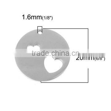 Stainless Steel Cut Out Charms Round Silver Tone Heart photo-2